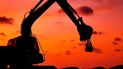 Construction Video At construction site close up The silhouette excavator is  Stock Footage 99130306