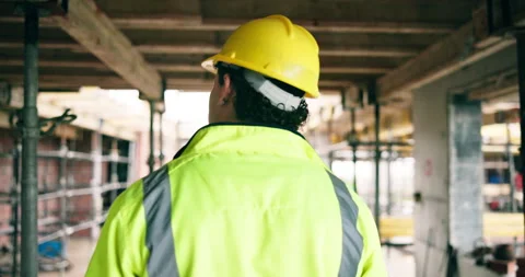 Construction, walk or man on site with inspection, safety check or quality Stock Footage 337015801