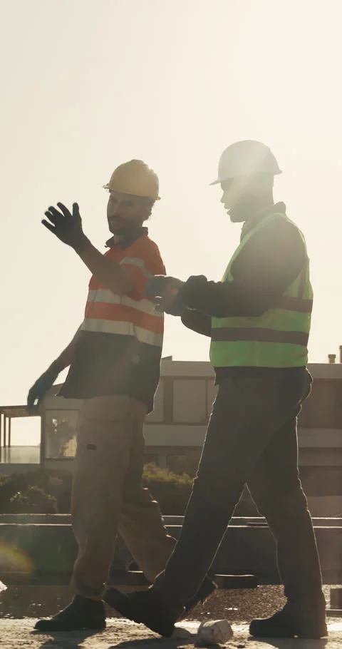 Construction, walk or team on site with inspection, progress track or evaluation Stock Footage 336807265