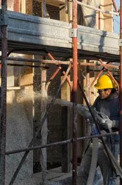Construction of wall of a passive house Foto stock