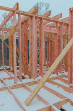 The construction of the walls and pillars of the second floor of the frame ho 写真素材
