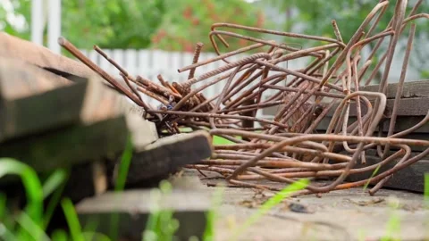Construction waste after pouring the foundation. Residues after assembling the Stock Footage 240724806