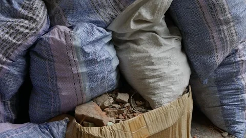 Construction Waste Bags and Rubble Cardboard Box Stock Footage 341917275