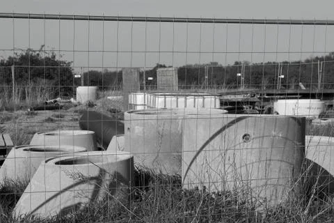 Construction waste. Concrete. Black white. Stock Photos