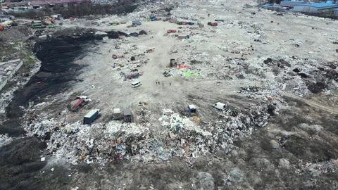 Construction waste dump. Aerial view Stock Footage 152492070