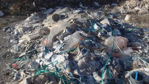 Construction waste - material, packaging and plastic wrappings left behind on Stock Footage 231226901