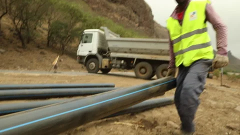 Construction of water line in Cape Verde, Africa 库存影片 140150235