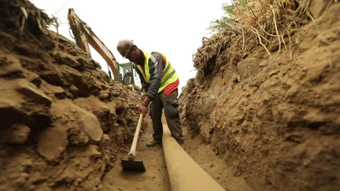 Construction of water line in Cape Verde, Africa 库存影片 140151170