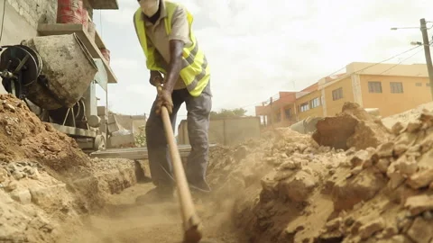 Construction of water line in Cape Verde, Africa 库存影片 140152464