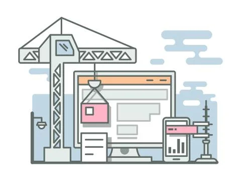 Construction website linear style Stock Illustration