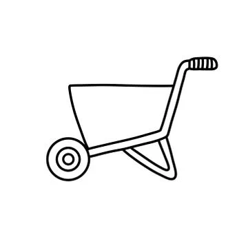 Construction wheelbarrow doodle icon, vector color illustration Stock Illustration