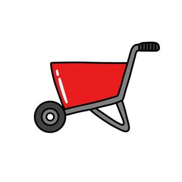 Construction wheelbarrow doodle icon, vector color illustration Stock Illustration