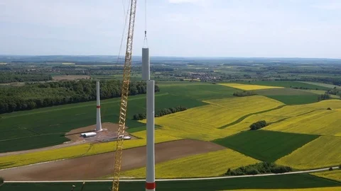 Construction of a wind power. Aerial view from drone. Video stock 73123810