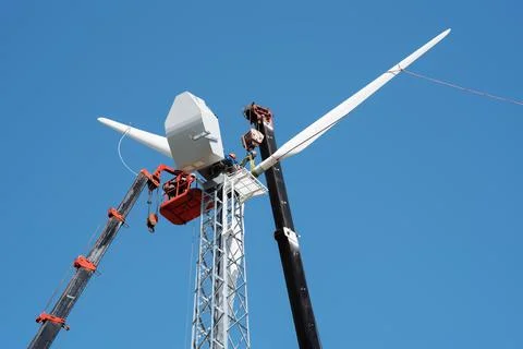Construction of a wind power plant Stock Photos