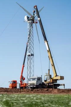 Construction of a wind power plant Stock Photos