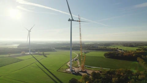 Construction of a windfarm in the Netherlands Stock Footage 289955224