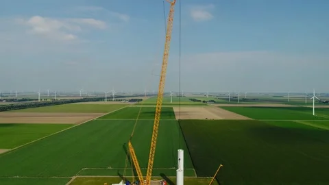 Construction of a windfarm in the Netherlands Stock Footage 289955412