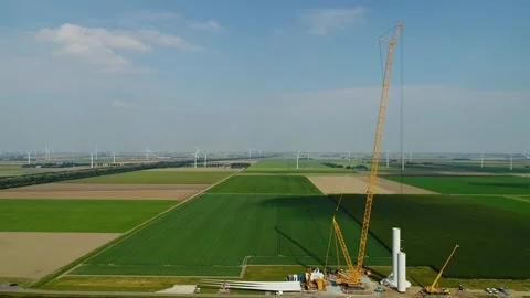Construction of a windfarm in the Netherlands Stock Footage 289955904