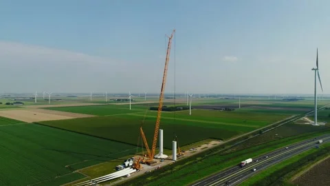 Construction of a windfarm in the Netherlands Stock Footage 289956340