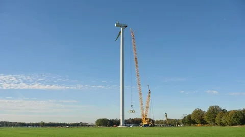 Construction of a windturbine in the Netherlands Stock Footage 289954156