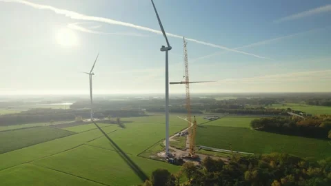Construction of a windturbine in the Netherlands Stock Footage 289954479