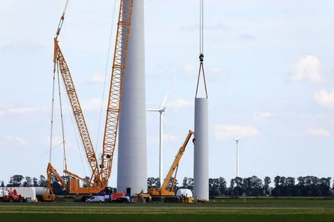 Construction of a windturbine Stock Photos