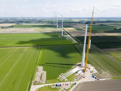 Construction of a windturbine Stock Photos