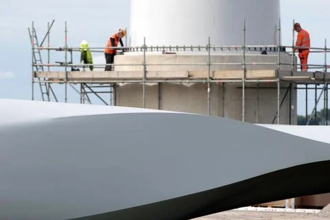 Construction of a windturbine Stock Photos