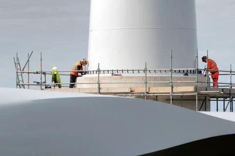 Construction of a windturbine Stock Photos