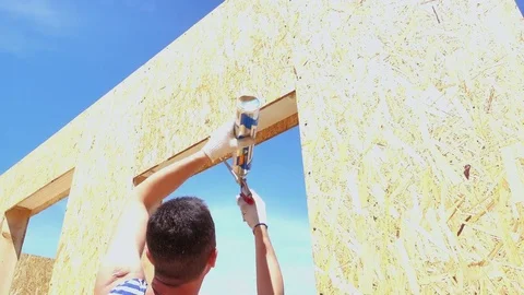 Construction Of Wooden House. Видео 70554076