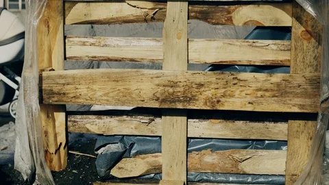 Construction wooden pallet on which materials were transported. 4k. Slow motion Видео 103473309