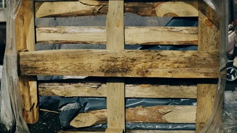 Construction wooden pallet on which materials were transported. 4k. Slow motion Stock Footage 103474904
