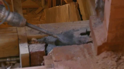 Construction work - breaking up cement block 4K Stock Footage 97607768