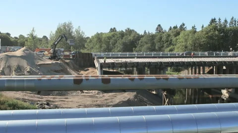 Construction work on the bridge Stock Footage 86522700