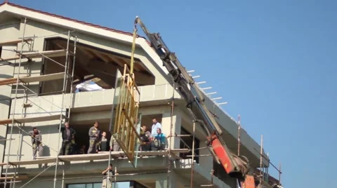 Construction Work Building Contemporary House Workers Company Video stock 68419521