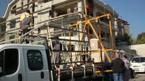 Construction Work Building Workers Van Glass Outdoors Video stock 68419532