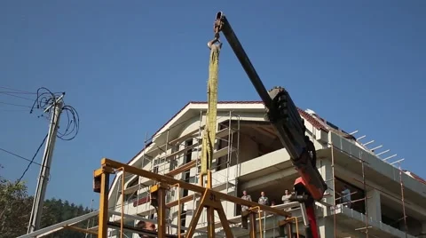 Construction Work BuildingHoist Crane House Workers Company 動画素材 68419474