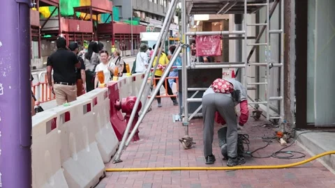 Construction Work on Busy Hong Kong Street Vídeos de archivo 309075915