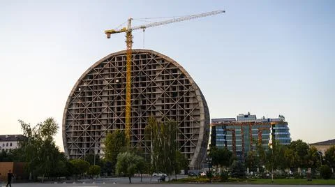 Construction work in the center of the capital of Chechnya - Grozny. Stock Photos