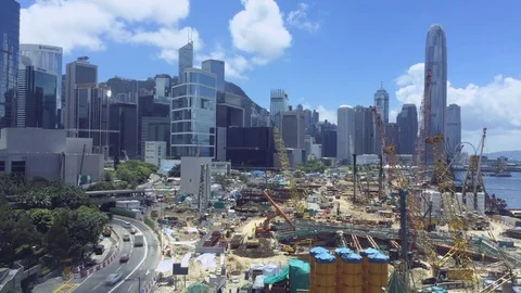 Construction work at Central-Wanchai Bypass project, Hong Kong, 17 June 2015 Stock Footage 78081232