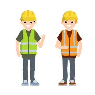 Construction work. Clothing and tools worker. Cartoon flat illustration. Illustrazione stock
