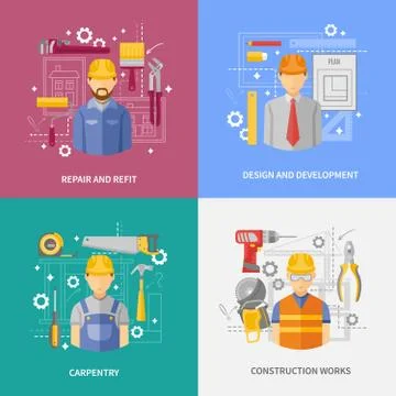 Construction work concept square composition banner 스톡 일러스트
