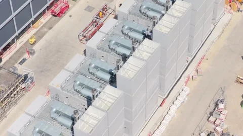 Construction Work at a Data Center Site During the Day With Heavy Cooling Stock Footage 345681709
