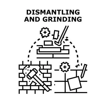 Construction work dismantling and grinding process illustration 스톡 일러스트