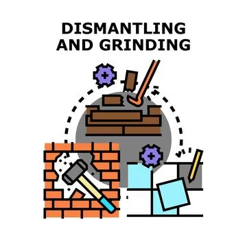 Construction work dismantling and grinding process illustration 스톡 일러스트
