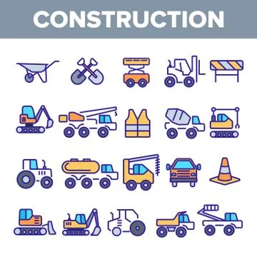 Construction Work Elements Linear Vector Icons Set Stock Illustration