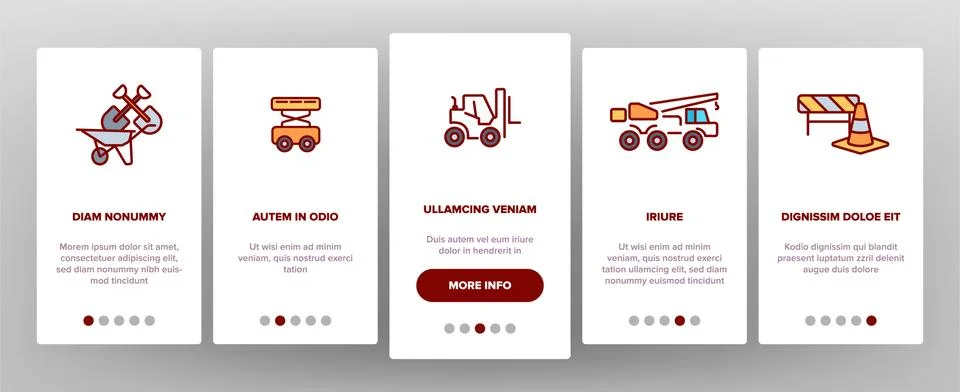 Construction Work Elements Onboarding Mobile App Page Screen Stockillustratie
