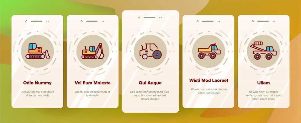 Construction Work Elements Vector Onboarding Mobile App Page Screen 스톡 일러스트