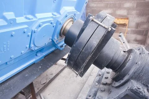 Construction work on fitting two archimedes screws on a new hydro electric pr Foto stock