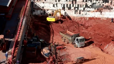 Construction work on the foundation of a New Apartment Building in Brasilia Stock Footage 276925361